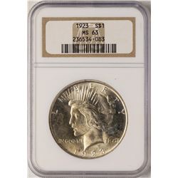 1923 $1 Peace Silver Dollar Coin NGC MS63