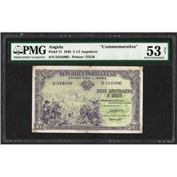 1948 Angola 2 1/2 Angolares Commemorative Bank Note PMG About Uncirculated 53 Ne