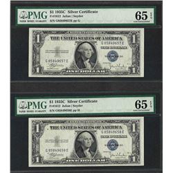 Lot of (2) Consecutive 1935C $1 Silver Certificate Notes PMG Gem Uncirculated 65