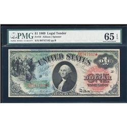 1869 $1 Rainbow Legal Tender Note Fr.18 PMG Gem Uncirculated 65EPQ