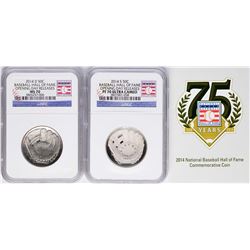 Opening Day 2014-D & 2014-S Baseball Hall of Fame Half Dollar Coins NGC MS70/PF7