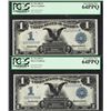 Image 1 : (2) Consecutive 1899 $1 Black Eagle Silver Certificate Note PCGS Choice New 64PP