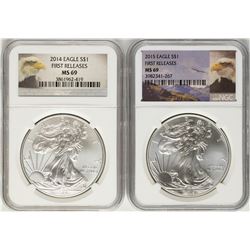 Lot of 2014-2015 $1 American Silver Eagle Coins NGC MS69 First Releases