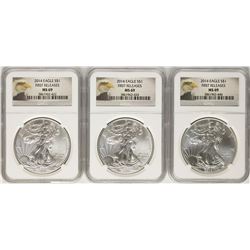 Lot of (3) 2014 $1 American Silver Eagle Coins NGC MS69 First Releases