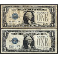 Lot of (2) 1928B $1 Funnyback Silver Certificate Notes