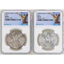 Lot of 1982Mo & 1983Mo Mexico Libertad Onza Silver Coins NGC MS65