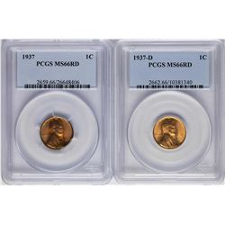 Lot of 1937 & 19376-D Lincoln Wheat Cent Coins PCGS MS66RD