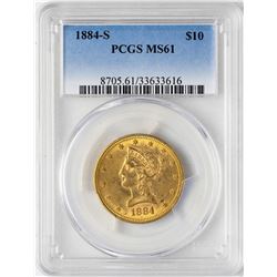 1884-S $10 Liberty Head Eagle Gold Coin PCGS MS61