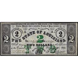1862 $2 State of Louisiana Obsolete Note