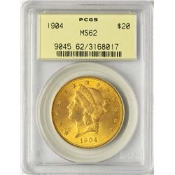 1904 $20 Liberty Head Double Eagle Gold Coin PCGS MS62 Old Green Holder