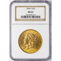 1894-S $20 Liberty Head Double Eagle Gold Coin NGC MS62