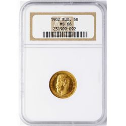 1902 Russia 5 Roubles Gold Coin NGC MS66
