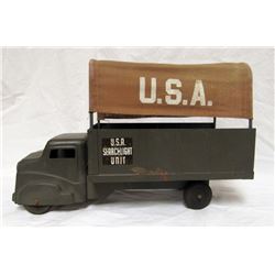 VINTAGE STRUCTO PRSSED STEEL US ARMY TOY TRUCK