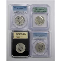 4- KENNEDY HALF DOLLARS (3 SILVER), 2- 1976-S