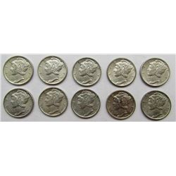 10-1942 MERCURY SILVER DIMES AU/BU