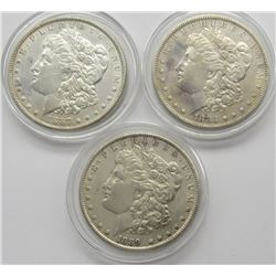 3-F/XF MORGAN DOLLARS, 1883, 1887,