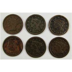 (6) LARGE CENTS:  1846, '47, '48, '49, '50, & '51