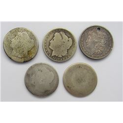 5-Cull Morgan Silver Dollars damaged 1887,1880