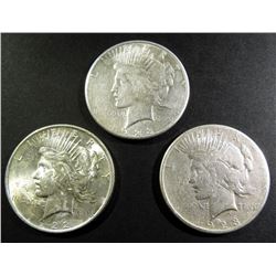 1922 XF/AU, (2) 1923-S CIRC PEACE DOLLARS