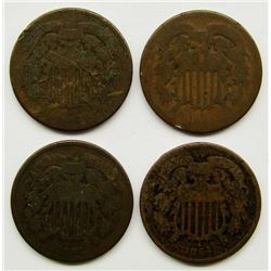 4- 1864 TWO CENT PIECES