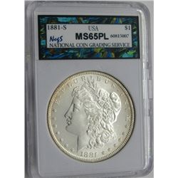 1881-S MORGAN SILVER DOLLAR NCGS MS 65 PL
