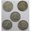 Image 1 : 5- XF/AU WALKING LIBERTY HALF DOLLARS