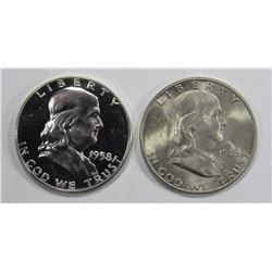 1948-D UNC & 1958 PROOF FRANKLIN HALF DOLLARS