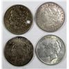 Image 1 : 4-SILVER DOLLARS;MIXED DATES/MINT MARKS/GRADES