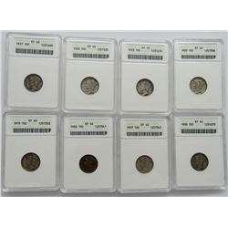 8- ANACS EF 40 Mercury Dimes 10C
