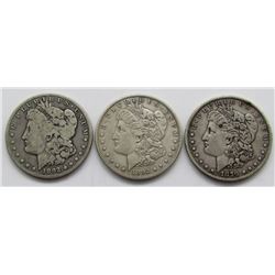 1892-0 GOOD & 1892-S FINE & 1879 VG MORGAN DOLLARS
