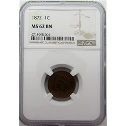 1872 INDIAN CENT NGC MS62 BN