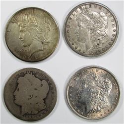 4-SILVER DOLLARS;MIXED DATES/MINT MARKS/GRADES
