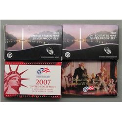 3 U.S. SILVER PROOF SETS MIX YEARS