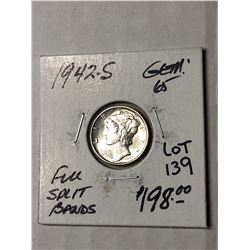 1942 S Full Split Bands GEM65 Mercury Silver Dime High Grade