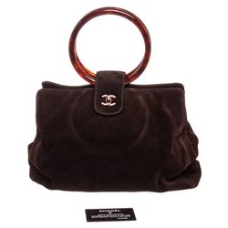 Chanel Brown Suede Tortoise Handle Tote Bag