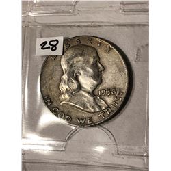 1958 D Franklin Silver Half Dollar Nice Early Silver US Coin