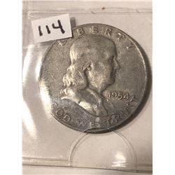 1954 D Franklin Silver Half Dollar Nice Early Silver US Coin