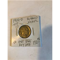 1914 D Top 10 Extra Key Date Buffalo Nickel Nice Early VG Grade acid wash