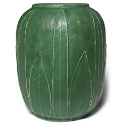 Grueby vase, bulbous cylindrical form