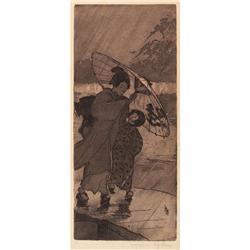 Helen Hyde woodblock,"A Rainy Night"