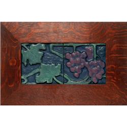 Rookwood Faience tile, two tiles, grapes 