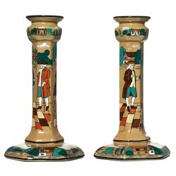 Buffalo Pottery candlesticks, two