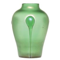 Loetz vase, shouldered from in green glass