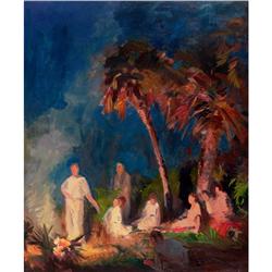 Paul Turner Sargent, Camp Fire Scene, oil