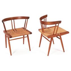 George Nakashima Grass-seated chairs,pair, 