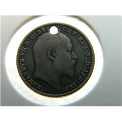 COIN - KING EDWARDS VII - 3 PENCE - 1902 - HOLE