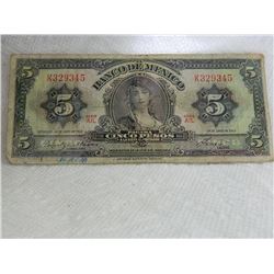 PAPER NOTE - CINCO - 5 PESO - BANCO DE MEXICO - - as-is1963