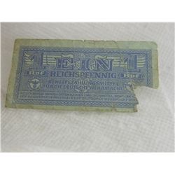 PAPER NOTE - GERMAN -  NAZI - 1 REICHSPFENNING - 1942 - as-is