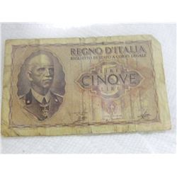 PAPER NOTE - ITALY - CINQVE 5 LIRE - REGNO D'ITALIA BIGLIETTO DI STATO A CORSO LEGALE - 1940