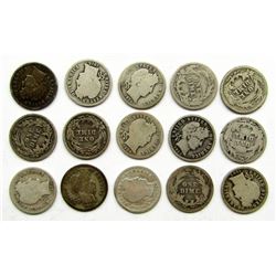 BARBER DIME LOT of 15 COINS